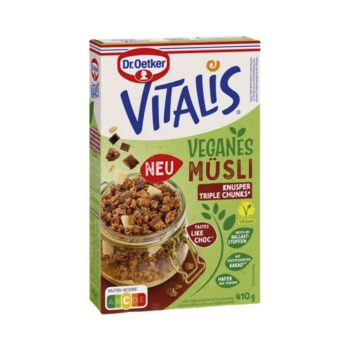 677064 Dr. Oetker Vitalis Veganes Muesli Knusper Triple Chunks, 410g